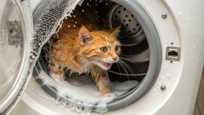 &laquo;Вот ты собака!&raquo;, - думал кот, засунутый хозяйкой в стиральную машину