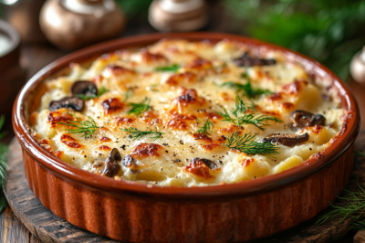 Слои картофеля, лука и шампиньонов заливаю яйцом со сметаной &mdash; и в духовку: нежнее, чем жюльен, и проще простого