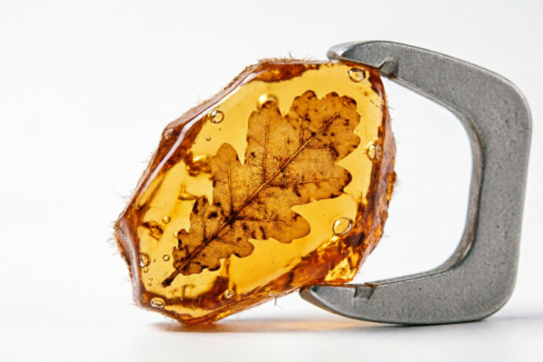В Калининграде обнаружили уникальный янтарь с отпечатком дубового листа