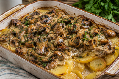 Шампиньоны мешаю со сметаной и соевым соусом, а вниз кладу картошку: вкусное летнее блюдо без мяса