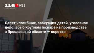 Десять погибших, эвакуация детей, уголовное дело: всё о крупном пожаре на производстве в Ярославской области — коротко